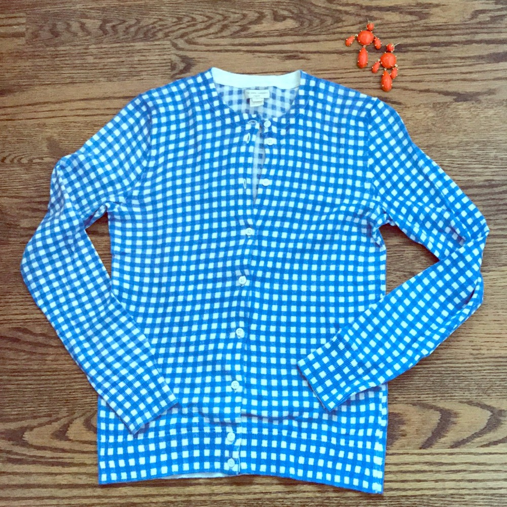 J. Crew blue gingham Caryn cardigan sweater XS
